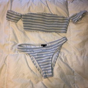 White&Blue ruffle bikini set